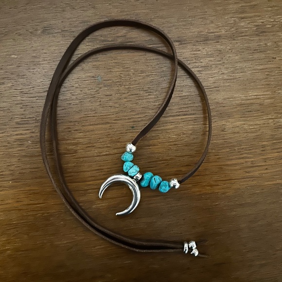 Gorgeous necklace leather, turquoise and silver - Picture 1 of 2